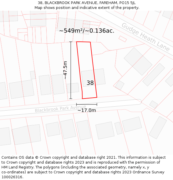 38, BLACKBROOK PARK AVENUE, FAREHAM, PO15 5JL: Plot and title map