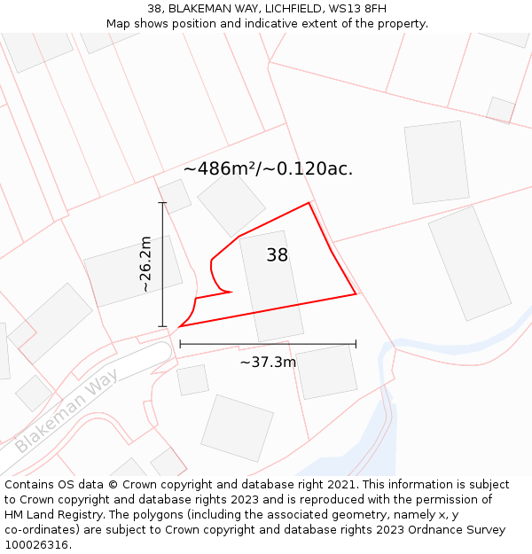 38, BLAKEMAN WAY, LICHFIELD, WS13 8FH: Plot and title map