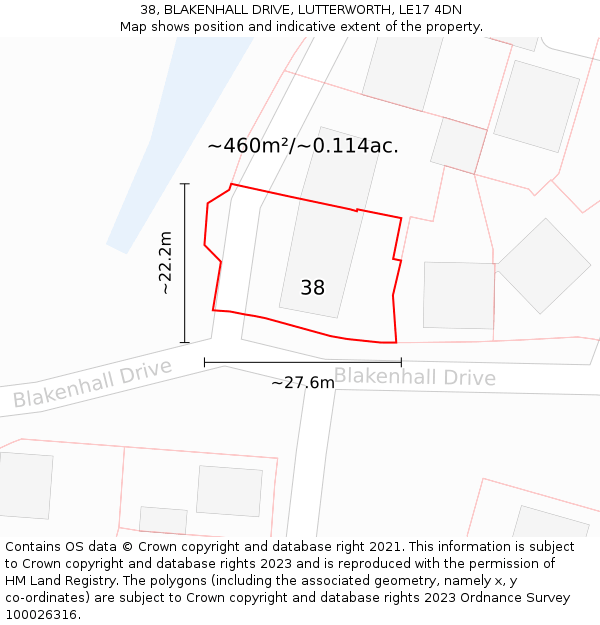38, BLAKENHALL DRIVE, LUTTERWORTH, LE17 4DN: Plot and title map