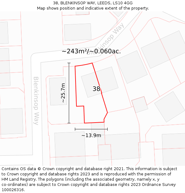 38, BLENKINSOP WAY, LEEDS, LS10 4GG: Plot and title map
