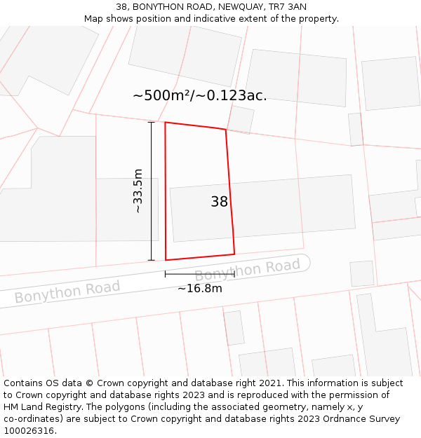 38, BONYTHON ROAD, NEWQUAY, TR7 3AN: Plot and title map