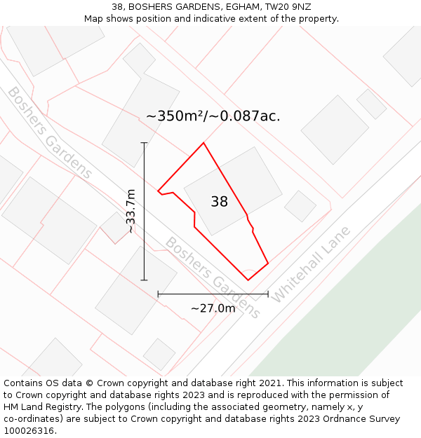 38, BOSHERS GARDENS, EGHAM, TW20 9NZ: Plot and title map