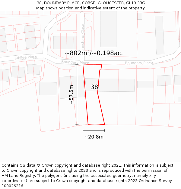 38, BOUNDARY PLACE, CORSE, GLOUCESTER, GL19 3RG: Plot and title map