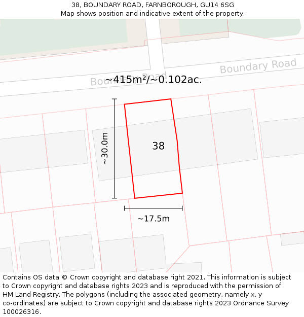 38, BOUNDARY ROAD, FARNBOROUGH, GU14 6SG: Plot and title map