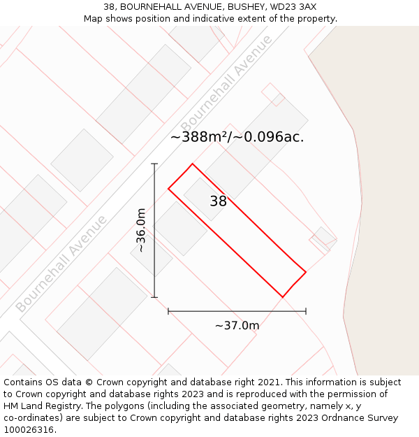 38, BOURNEHALL AVENUE, BUSHEY, WD23 3AX: Plot and title map