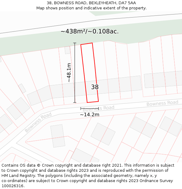 38, BOWNESS ROAD, BEXLEYHEATH, DA7 5AA: Plot and title map