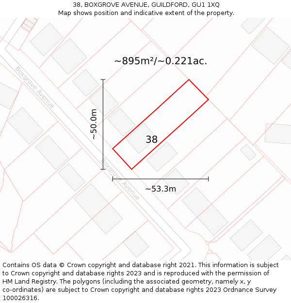 38, BOXGROVE AVENUE, GUILDFORD, GU1 1XQ: Plot and title map