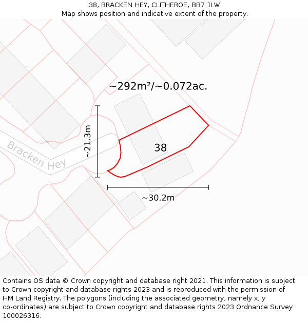 38, BRACKEN HEY, CLITHEROE, BB7 1LW: Plot and title map