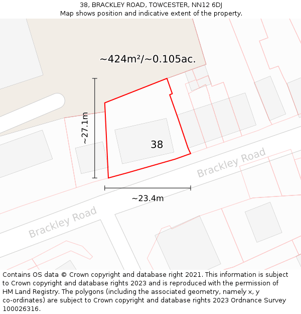38, BRACKLEY ROAD, TOWCESTER, NN12 6DJ: Plot and title map