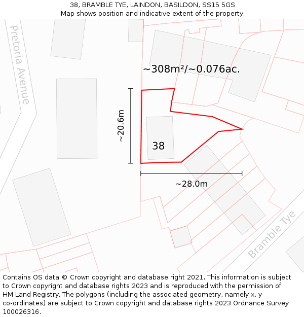 38, BRAMBLE TYE, LAINDON, BASILDON, SS15 5GS: Plot and title map