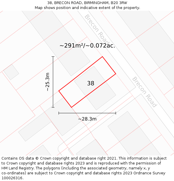 38, BRECON ROAD, BIRMINGHAM, B20 3RW: Plot and title map