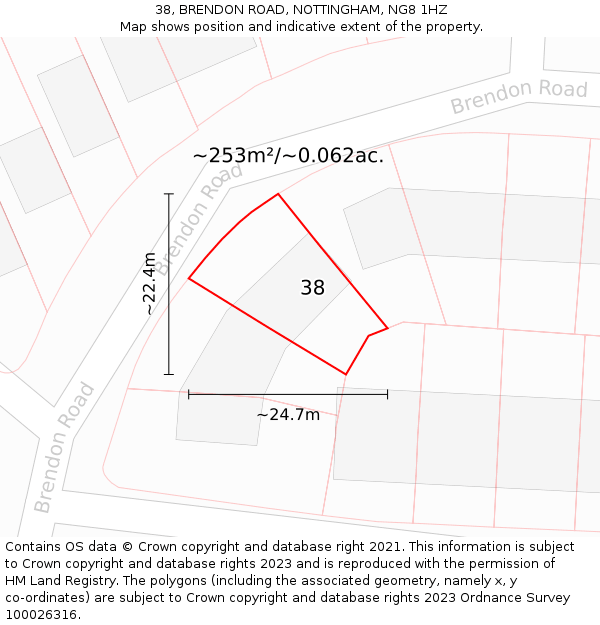 38, BRENDON ROAD, NOTTINGHAM, NG8 1HZ: Plot and title map