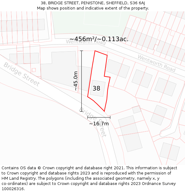38, BRIDGE STREET, PENISTONE, SHEFFIELD, S36 6AJ: Plot and title map