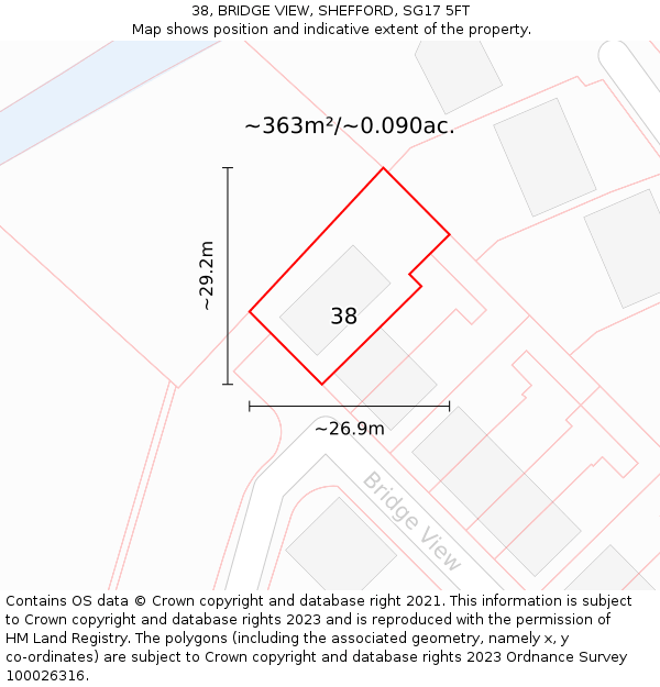 38, BRIDGE VIEW, SHEFFORD, SG17 5FT: Plot and title map