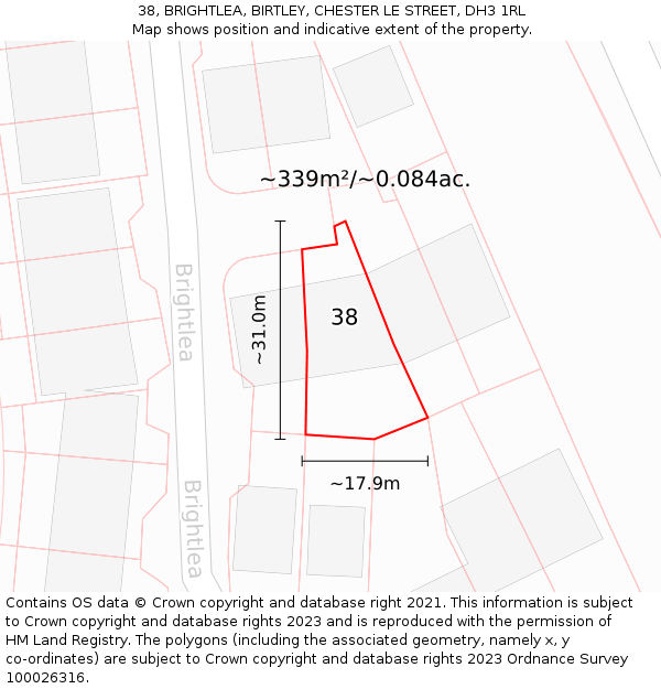 38, BRIGHTLEA, BIRTLEY, CHESTER LE STREET, DH3 1RL: Plot and title map