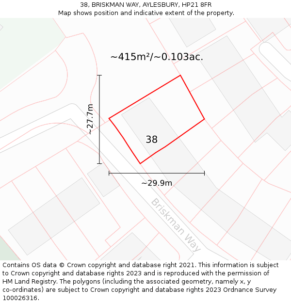38, BRISKMAN WAY, AYLESBURY, HP21 8FR: Plot and title map