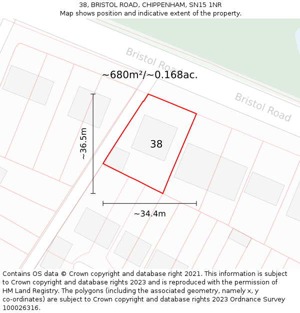 38, BRISTOL ROAD, CHIPPENHAM, SN15 1NR: Plot and title map