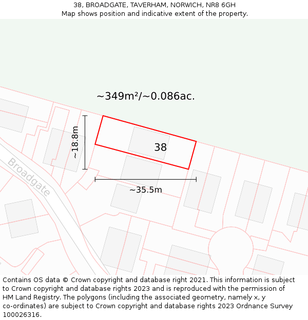 38, BROADGATE, TAVERHAM, NORWICH, NR8 6GH: Plot and title map
