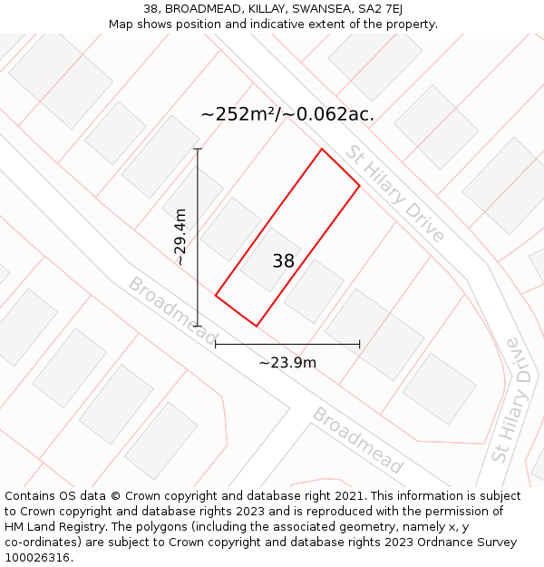 38, BROADMEAD, KILLAY, SWANSEA, SA2 7EJ: Plot and title map