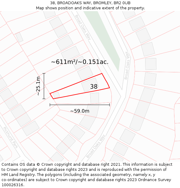 38, BROADOAKS WAY, BROMLEY, BR2 0UB: Plot and title map