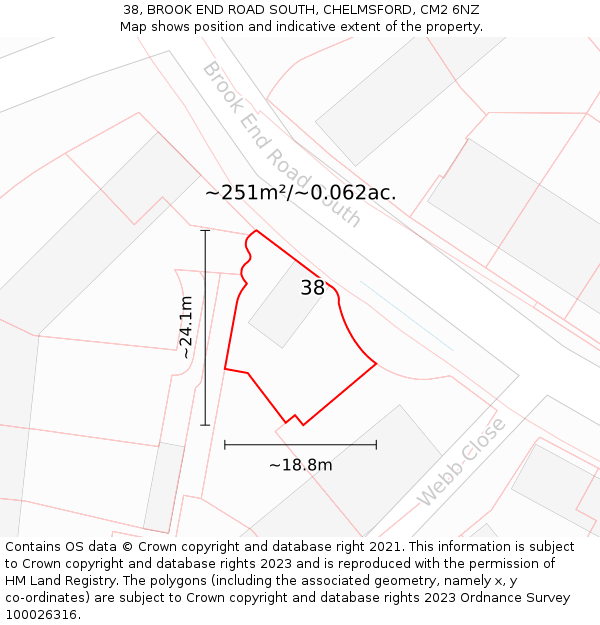 38, BROOK END ROAD SOUTH, CHELMSFORD, CM2 6NZ: Plot and title map