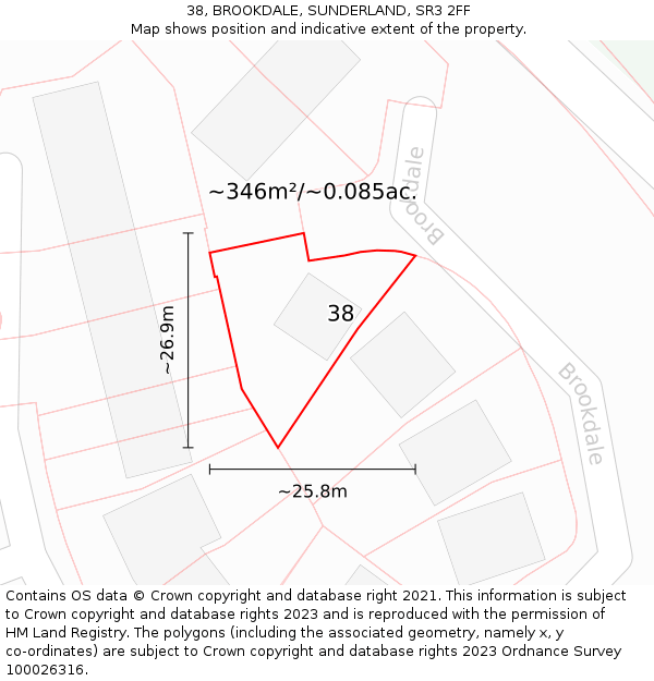 38, BROOKDALE, SUNDERLAND, SR3 2FF: Plot and title map