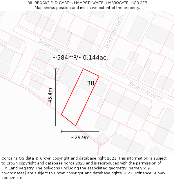 38, BROOKFIELD GARTH, HAMPSTHWAITE, HARROGATE, HG3 2EB: Plot and title map