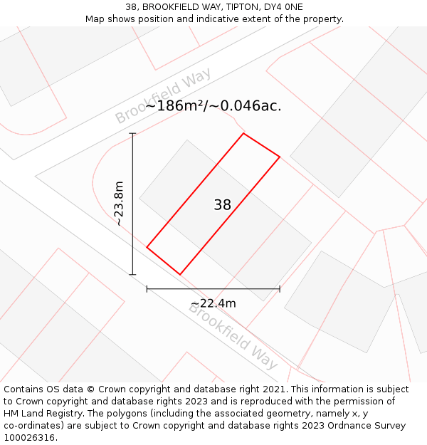 38, BROOKFIELD WAY, TIPTON, DY4 0NE: Plot and title map