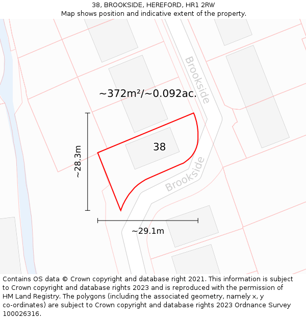 38, BROOKSIDE, HEREFORD, HR1 2RW: Plot and title map