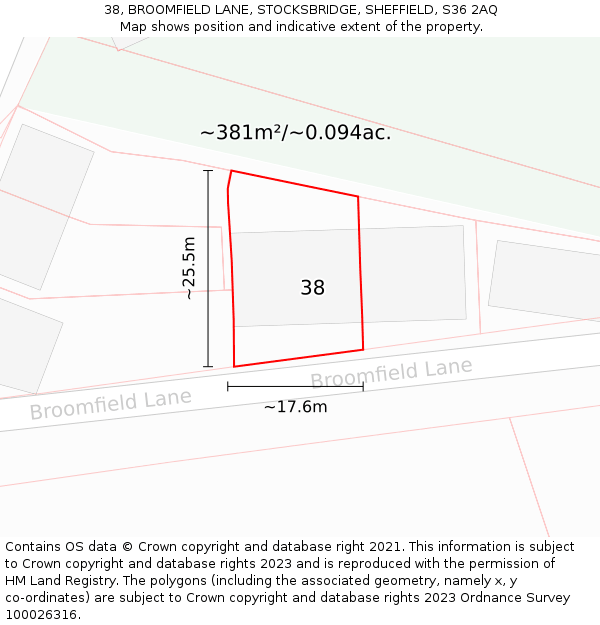 38, BROOMFIELD LANE, STOCKSBRIDGE, SHEFFIELD, S36 2AQ: Plot and title map