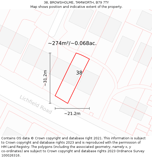 38, BROWSHOLME, TAMWORTH, B79 7TY: Plot and title map