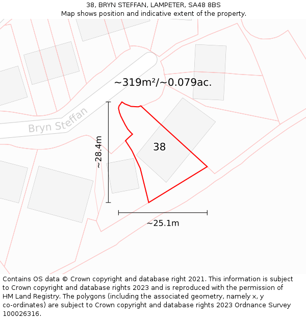 38, BRYN STEFFAN, LAMPETER, SA48 8BS: Plot and title map