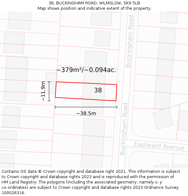 38, BUCKINGHAM ROAD, WILMSLOW, SK9 5LB: Plot and title map