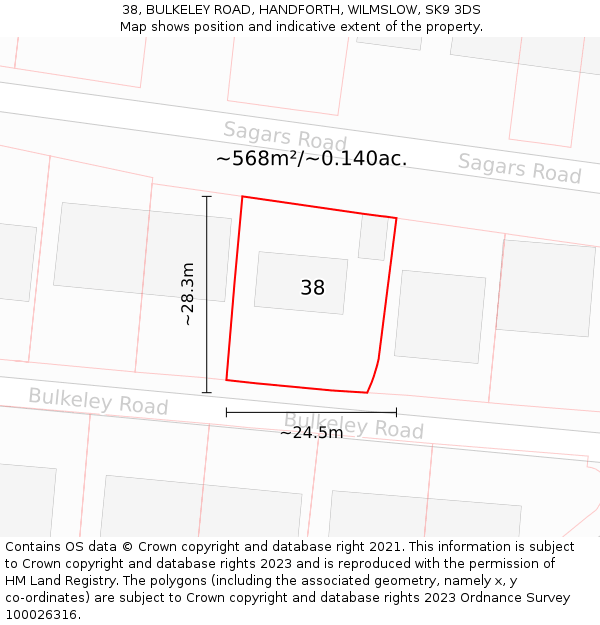 38, BULKELEY ROAD, HANDFORTH, WILMSLOW, SK9 3DS: Plot and title map