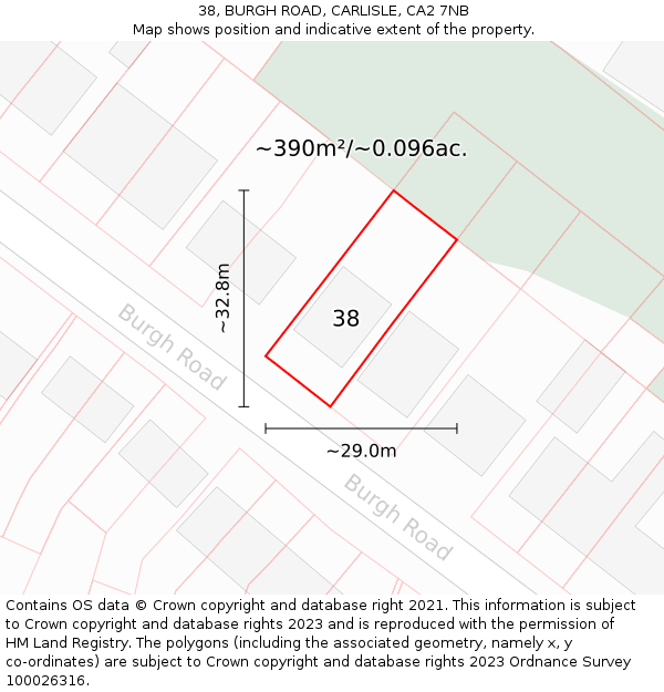 38, BURGH ROAD, CARLISLE, CA2 7NB: Plot and title map