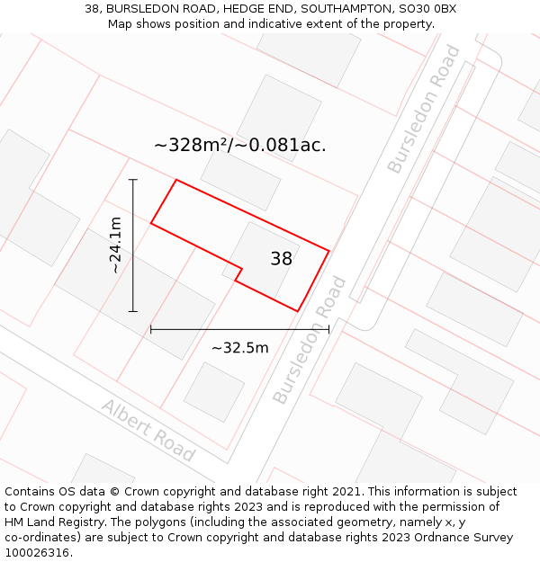 38, BURSLEDON ROAD, HEDGE END, SOUTHAMPTON, SO30 0BX: Plot and title map