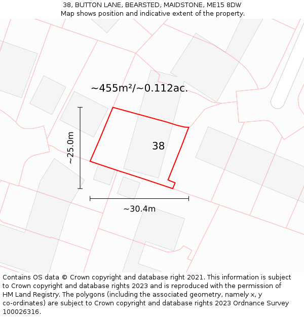 38, BUTTON LANE, BEARSTED, MAIDSTONE, ME15 8DW: Plot and title map