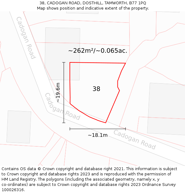 38, CADOGAN ROAD, DOSTHILL, TAMWORTH, B77 1PQ: Plot and title map