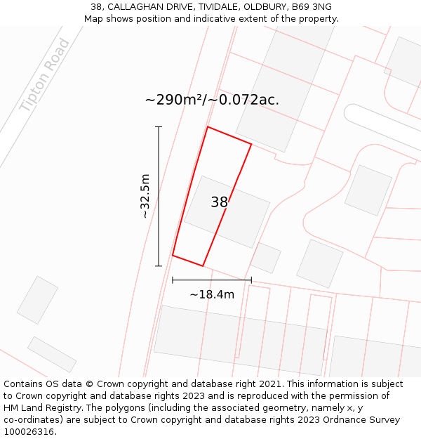 38, CALLAGHAN DRIVE, TIVIDALE, OLDBURY, B69 3NG: Plot and title map