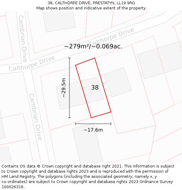 38, CALTHORPE DRIVE, PRESTATYN, LL19 9RG: Plot and title map