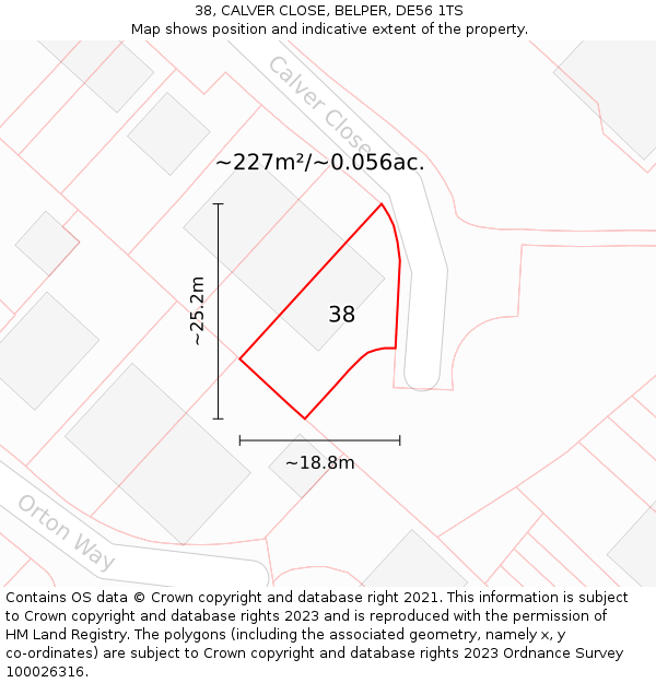 38, CALVER CLOSE, BELPER, DE56 1TS: Plot and title map