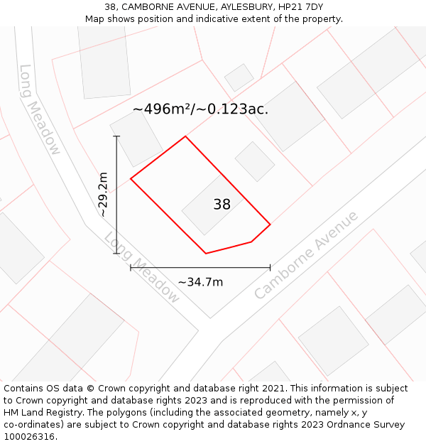 38, CAMBORNE AVENUE, AYLESBURY, HP21 7DY: Plot and title map