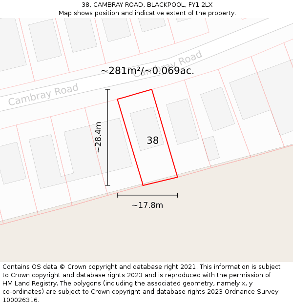 38, CAMBRAY ROAD, BLACKPOOL, FY1 2LX: Plot and title map