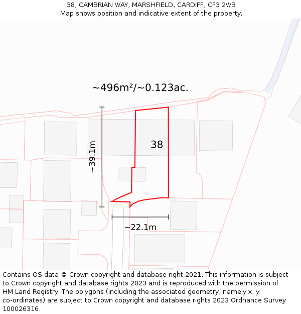 38, CAMBRIAN WAY, MARSHFIELD, CARDIFF, CF3 2WB: Plot and title map