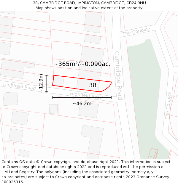 38, CAMBRIDGE ROAD, IMPINGTON, CAMBRIDGE, CB24 9NU: Plot and title map