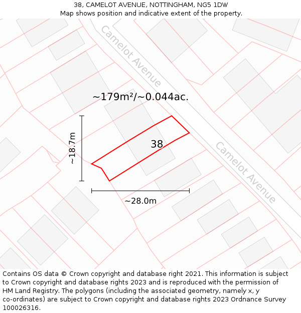38, CAMELOT AVENUE, NOTTINGHAM, NG5 1DW: Plot and title map