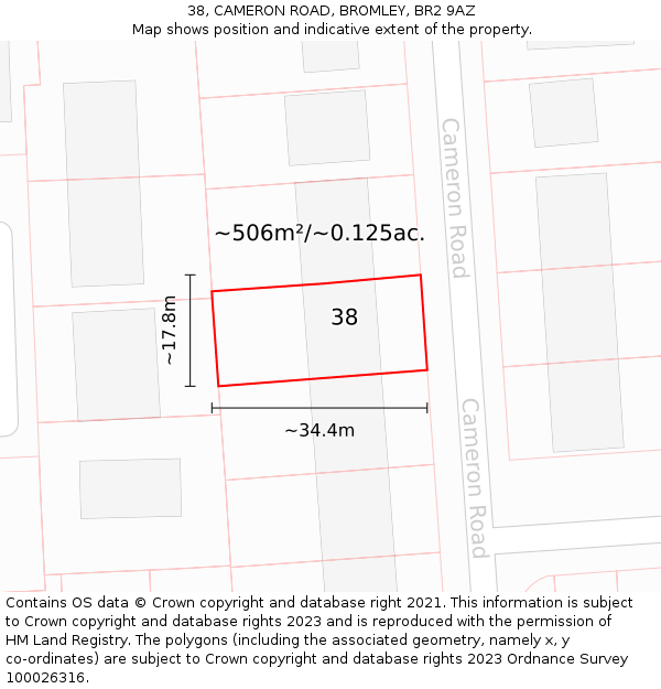38, CAMERON ROAD, BROMLEY, BR2 9AZ: Plot and title map