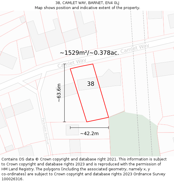 38, CAMLET WAY, BARNET, EN4 0LJ: Plot and title map