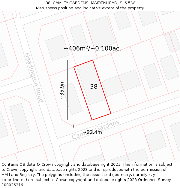 38, CAMLEY GARDENS, MAIDENHEAD, SL6 5JW: Plot and title map
