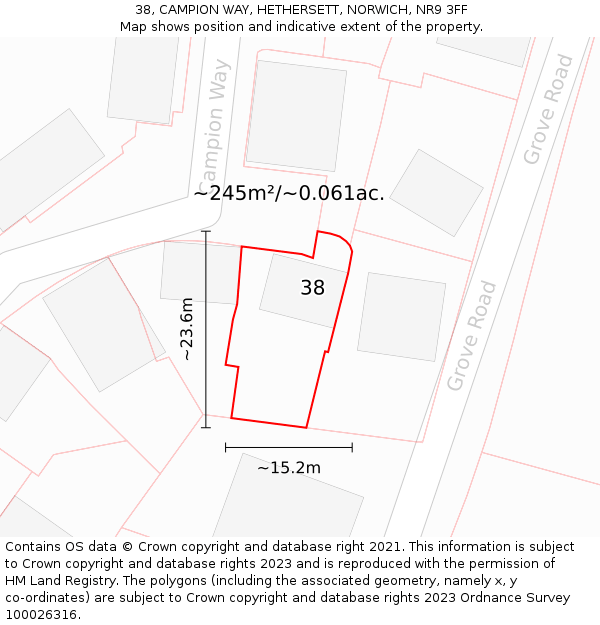 38, CAMPION WAY, HETHERSETT, NORWICH, NR9 3FF: Plot and title map